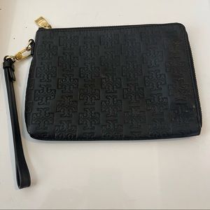 Tory Burch black leather wristlet